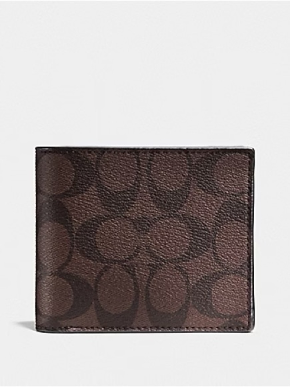 Unisex Coach Brown Signature Pattern Leather Bi-Fold Wallet